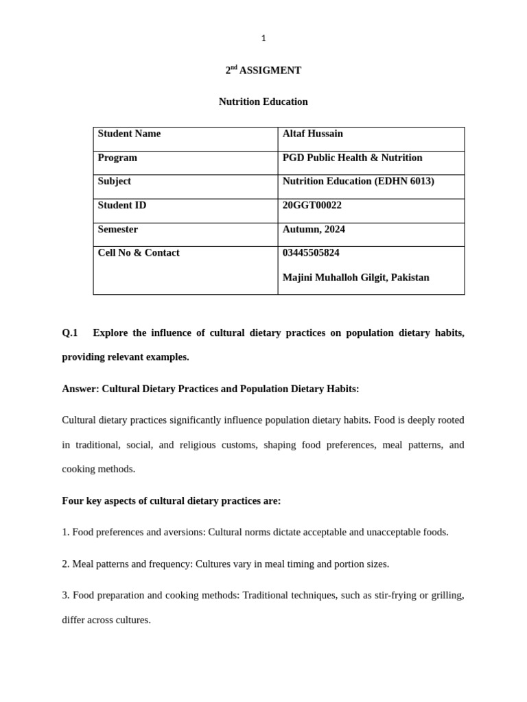 Nutrition Education Assigment AIOU | PDF | Communication | Augmented ...