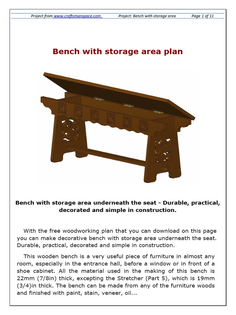 Bench Plan with Storage Dimensions | PDF | Furniture | Woodworking