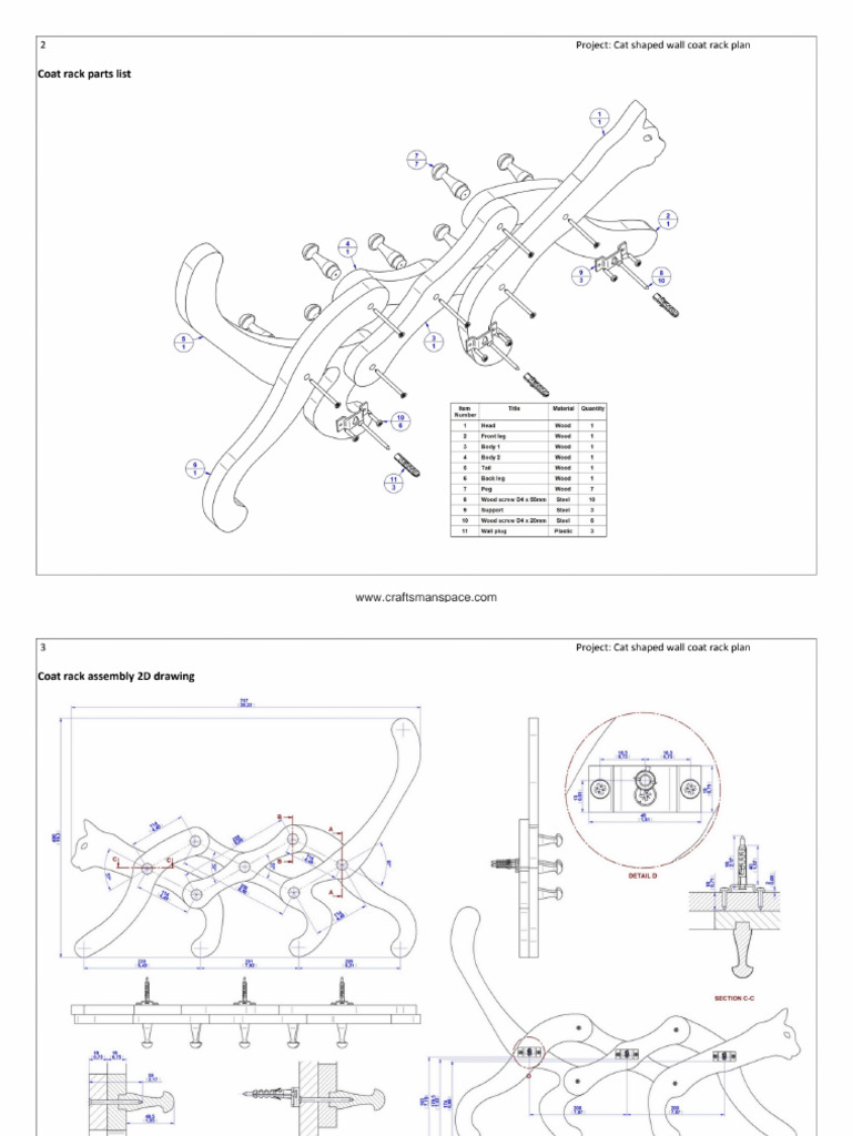 Cat Shaped - Wall Coat Rack Plan | PDF