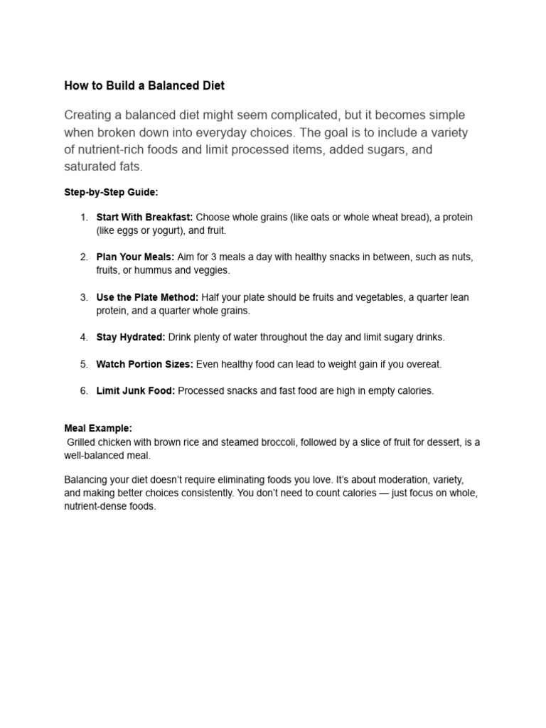 Balanced Diet Guide: Simple Steps | PDF