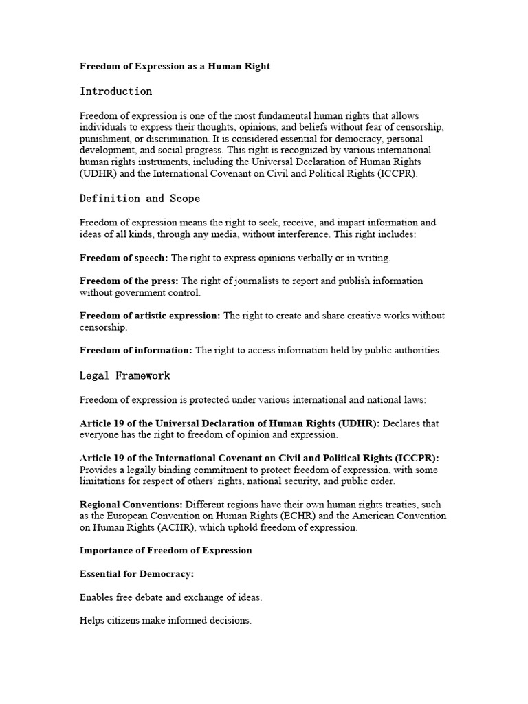 Freedom of Expression: A Human Right | PDF | Freedom Of Speech | Human ...