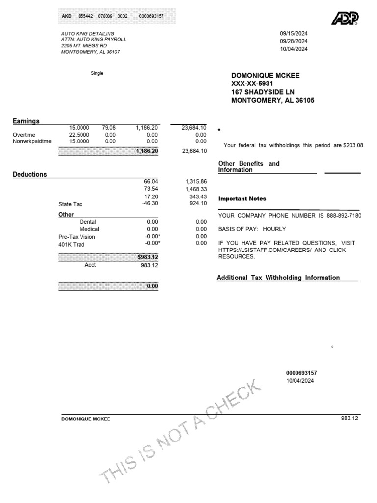 Adp Domonique Mckee 10 04 2024 | PDF | Payroll Tax | Economy Of The ...