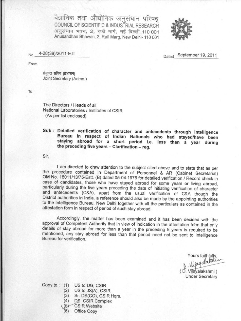CSIR Guidelines on Character Verification | PDF | Science And ...