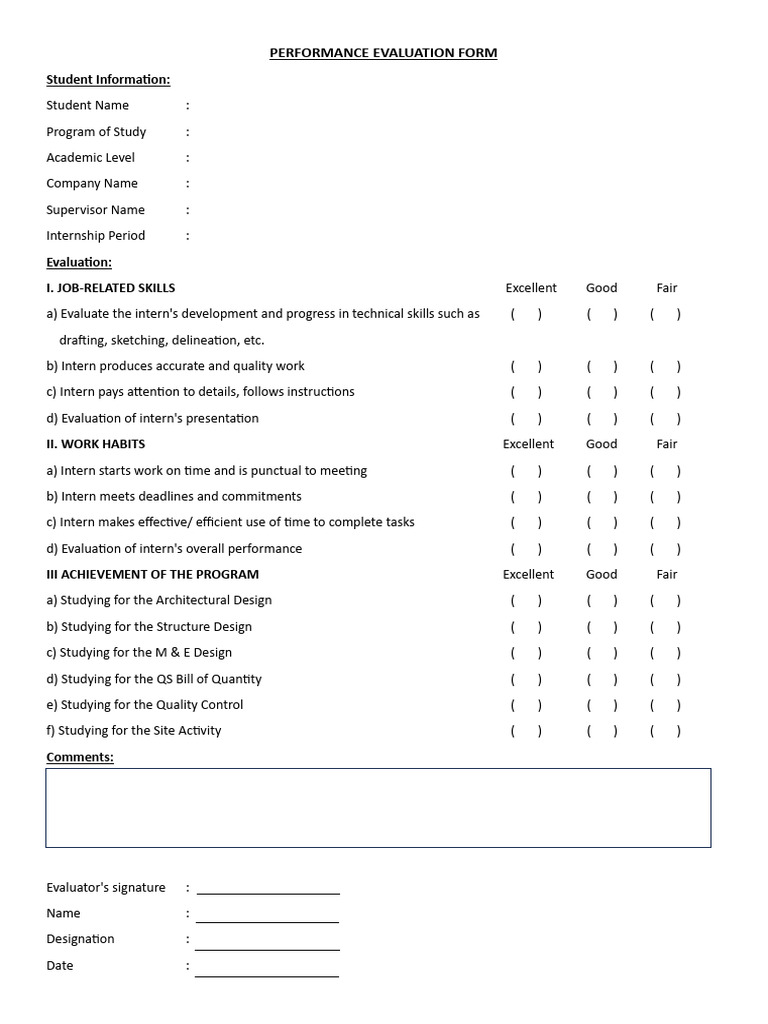 Internship Performance Evaluation Form | PDF