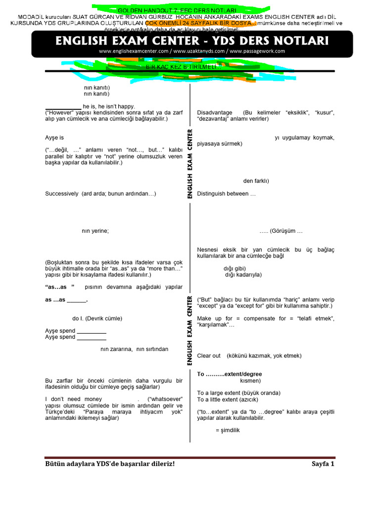Golden Handout 7 Eec Yds Ders Notlari | PDF