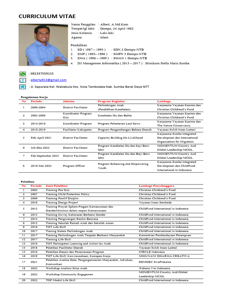 CV Albert: Pengalaman dan Pelatihan Kesehatan | PDF