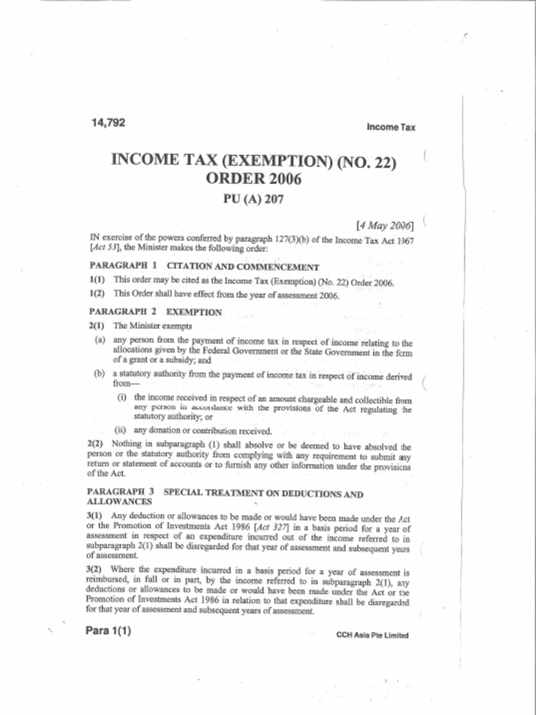 81AF6 Income Tax (Exemption) (No.22) Order 2006 | PDF
