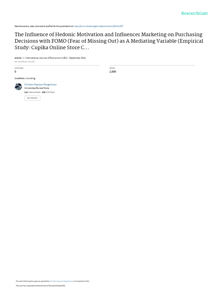 Photo inspiration: Picture Idea: Fomo And Influencer Impact On Purchases Pdf P Value