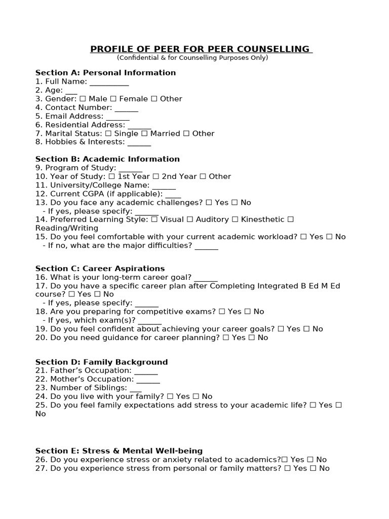 Profile of Peer For Peer Counselling | PDF | Stress (Biology) | Mental ...