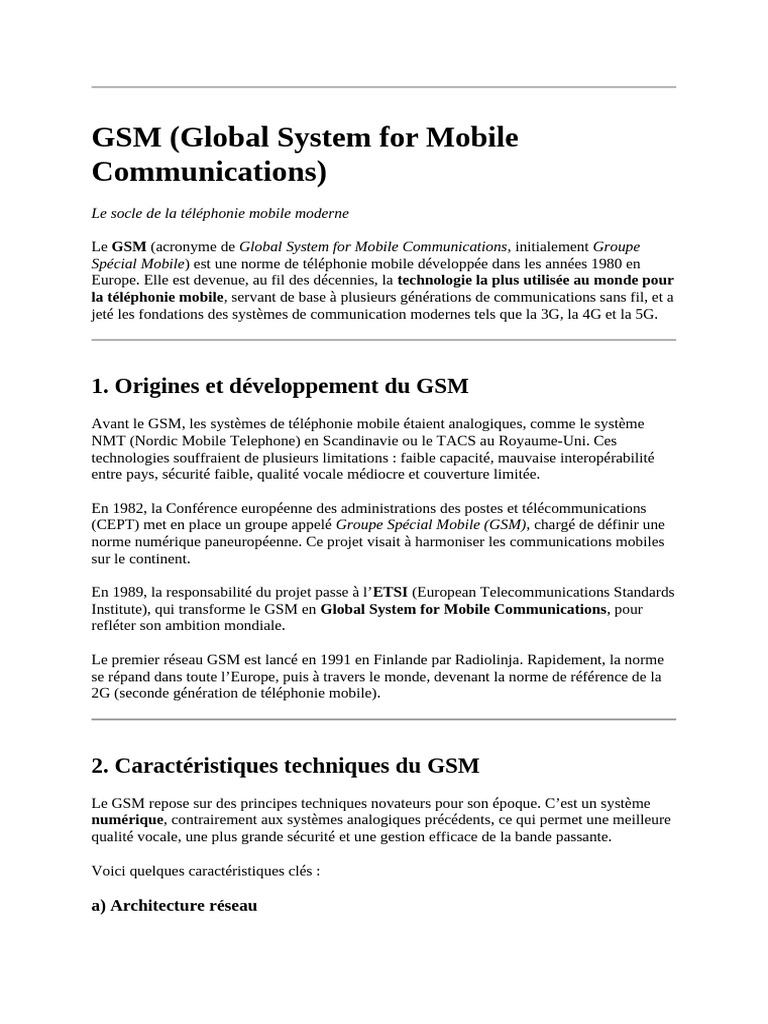 Comprendre le GSM et son impact mondial | PDF | GSM | 4G