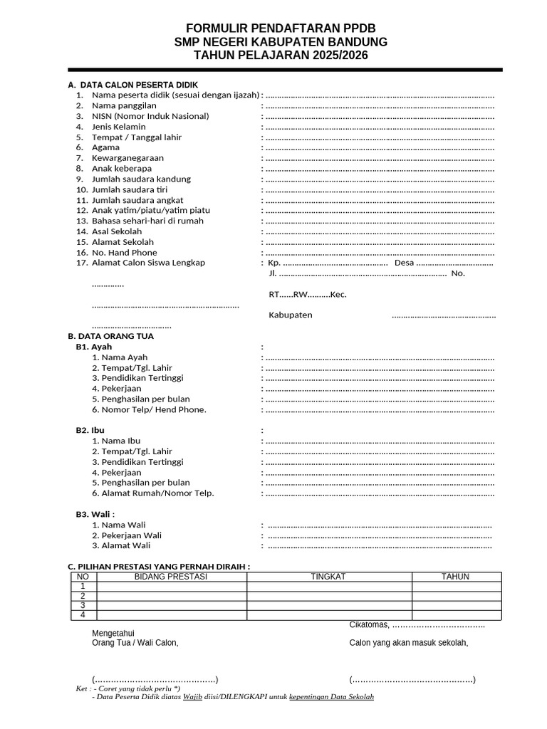 Formulir PPDB SMP Negeri Cikatomas 2025 | PDF