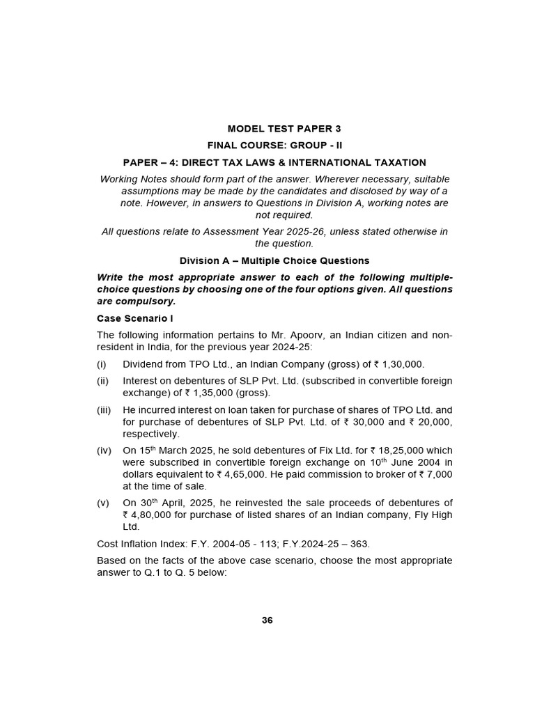 Direct Tax Laws & International Taxation MCQs | PDF | Depreciation ...