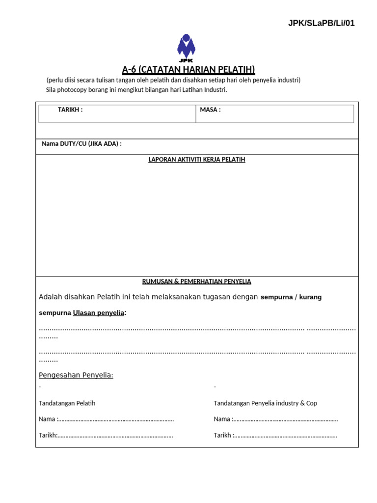 Format Log Book Li | PDF