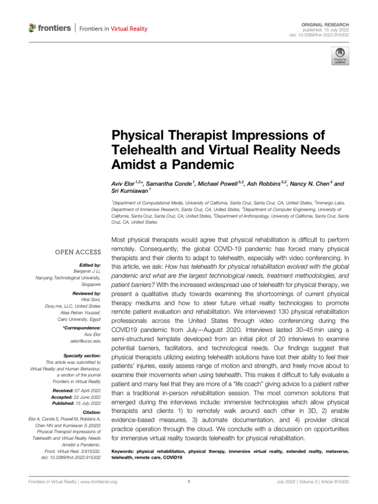 Frvir 03 915332 | PDF | Physical Therapy | Virtual Reality