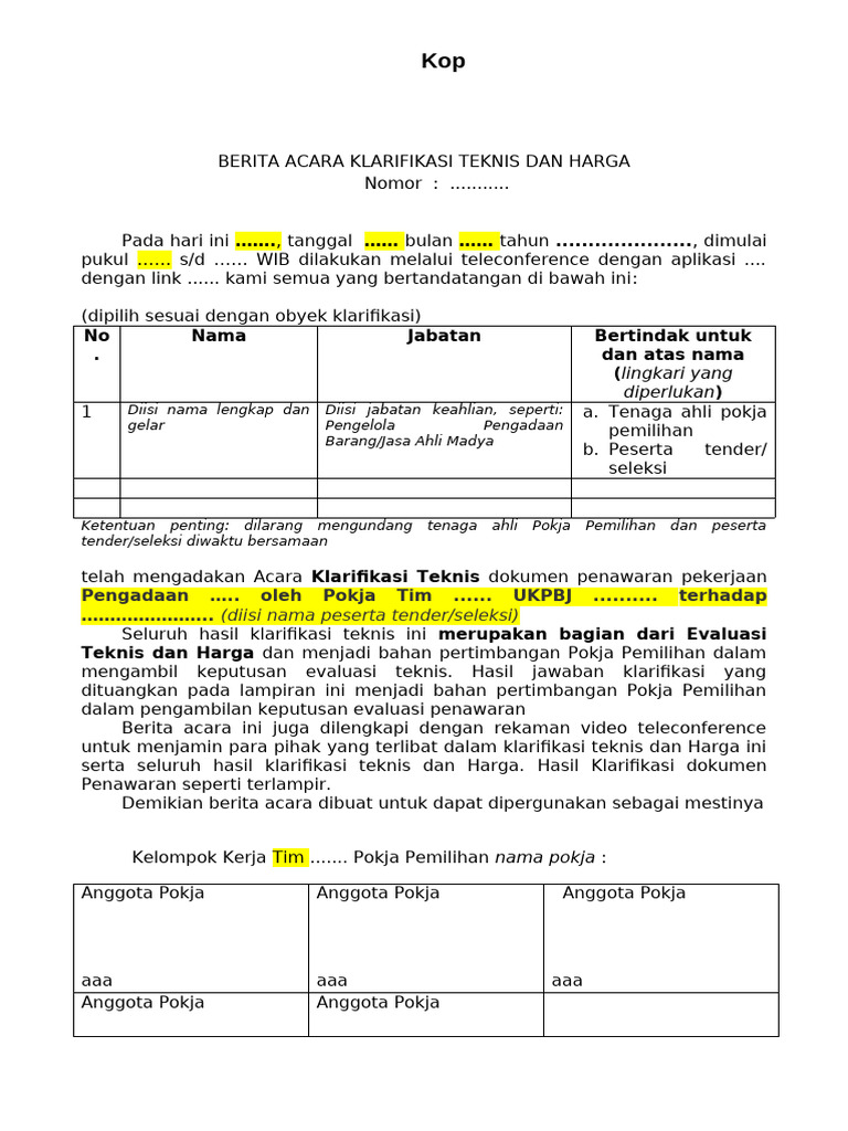 Berita Acara Klarifikasi Teknis | PDF