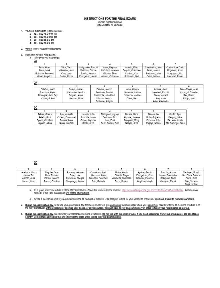 Instructions For The Final Exams | PDF | Educational Assessment And ...