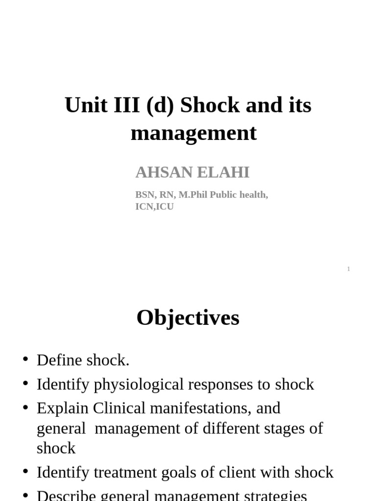 Unit III (D) Shock and Its Management | PDF | Shock (Circulatory) | Heart