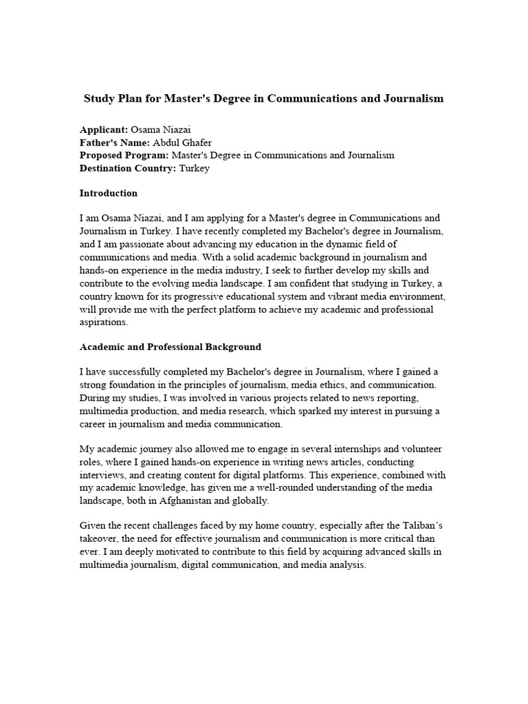 Master's Study Plan in Journalism Turkey | PDF | Journalism | Communication