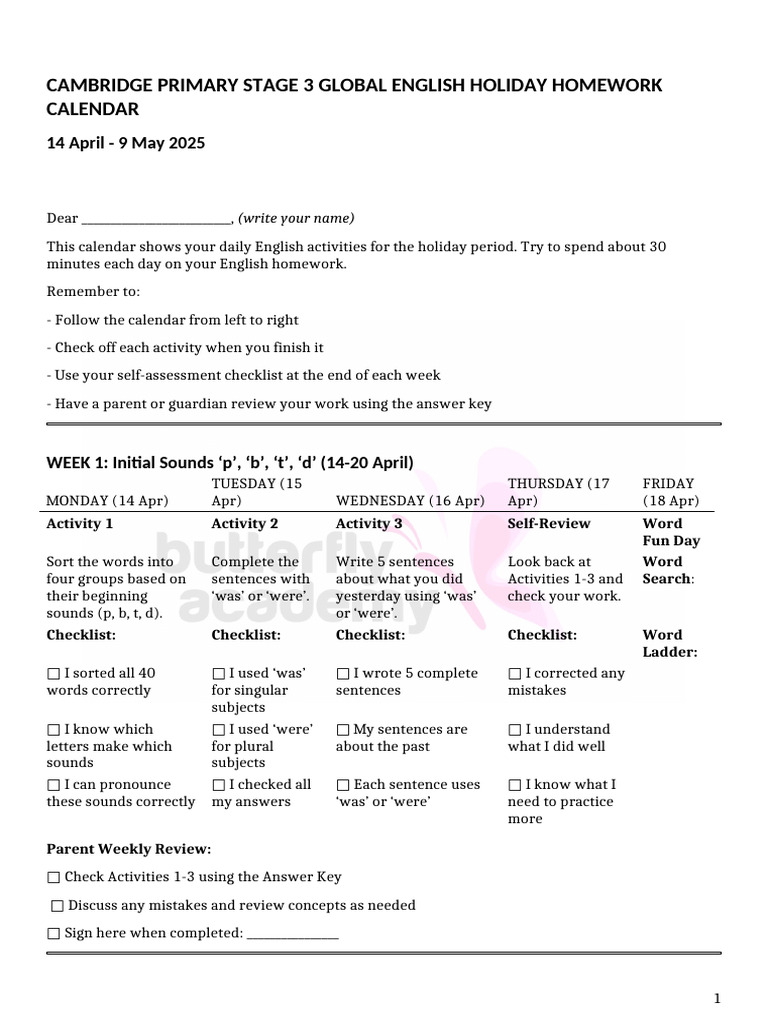 Cambridge Primary Stage 3 English Homework | PDF | Languages | Foreign ...