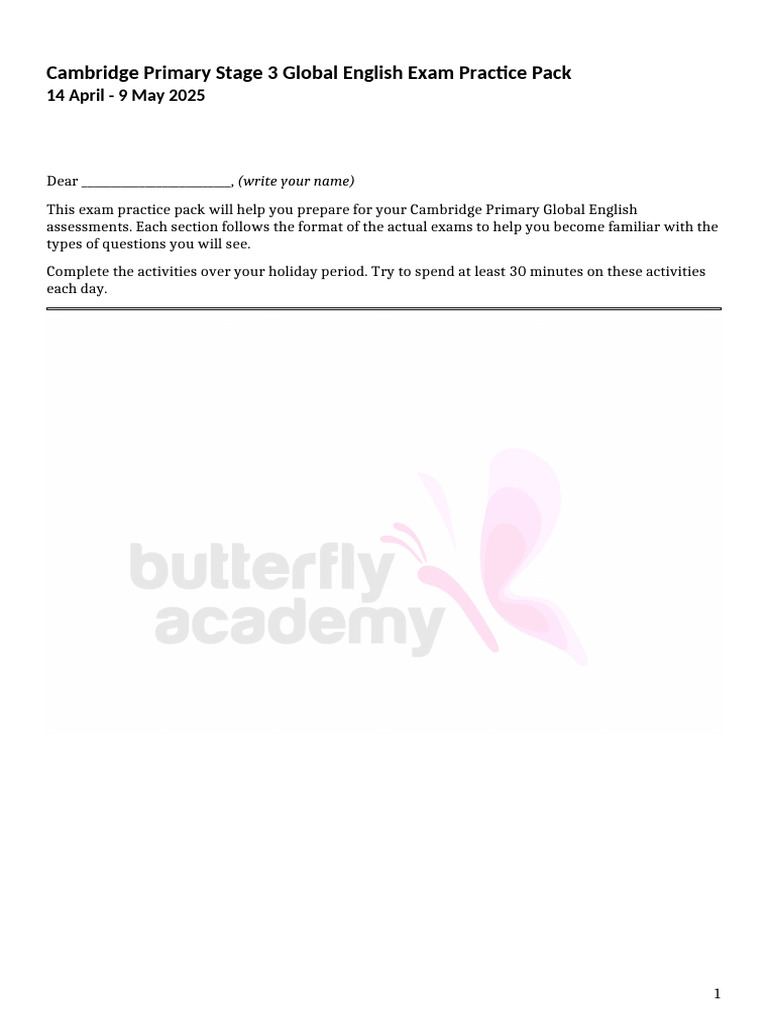 Cambridge Primary Stage 3 English Exam Prep | PDF