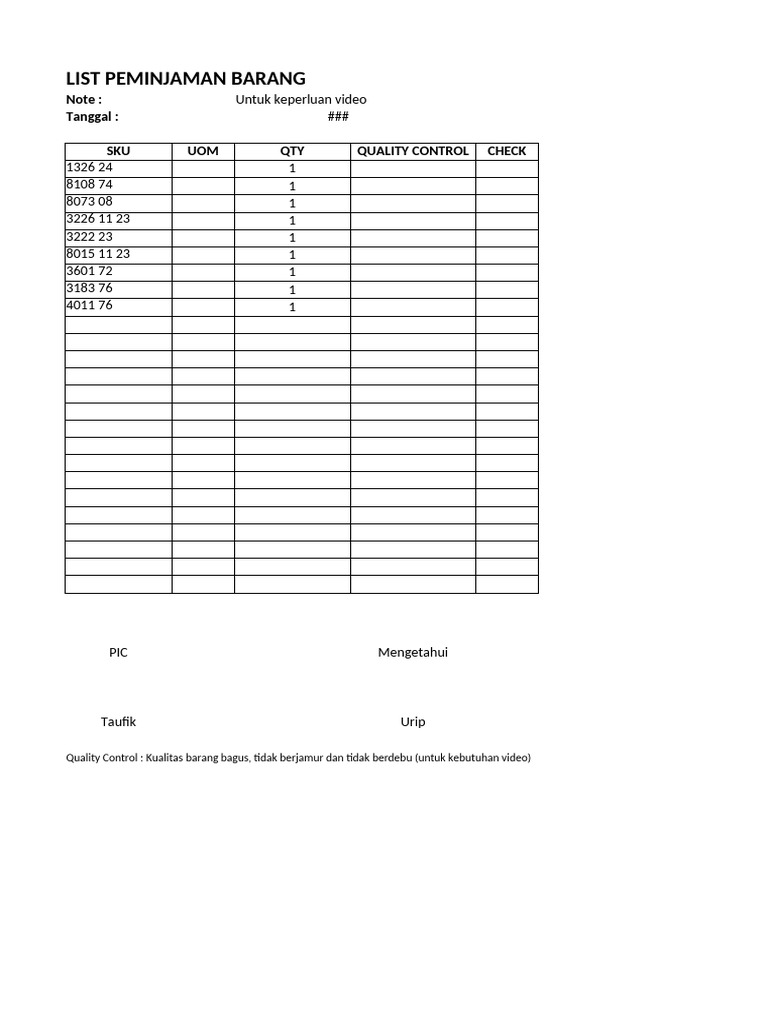 List Peminjaman Barang | PDF