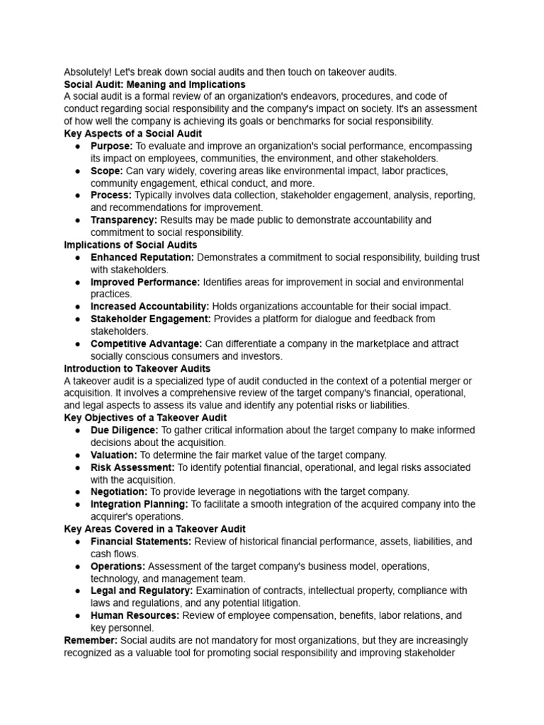 Social Audit - Meaning and Implications. Introduct... | PDF | Mergers ...