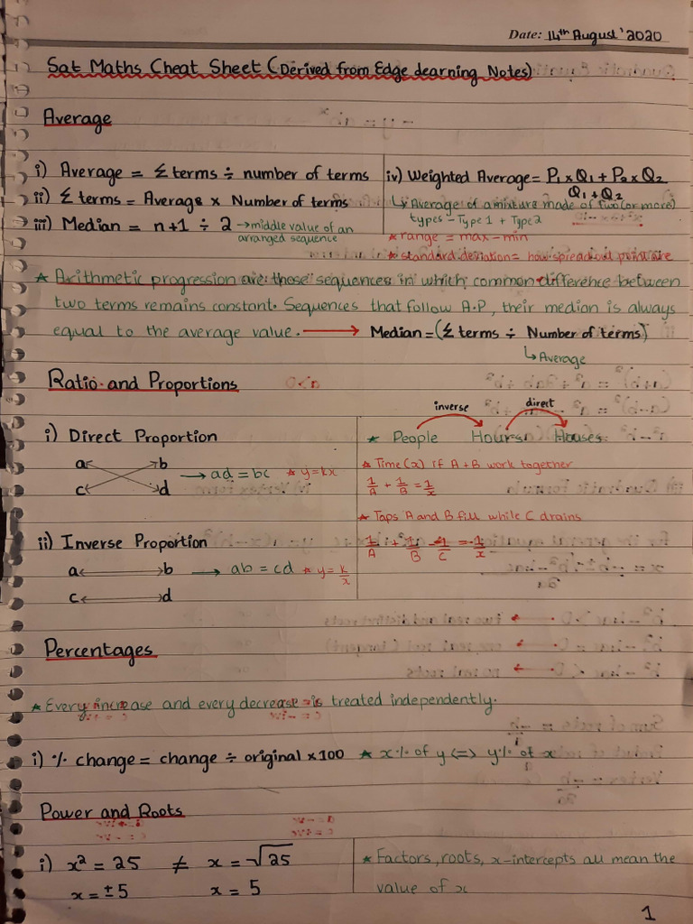SAT Math Cheatsheet | PDF