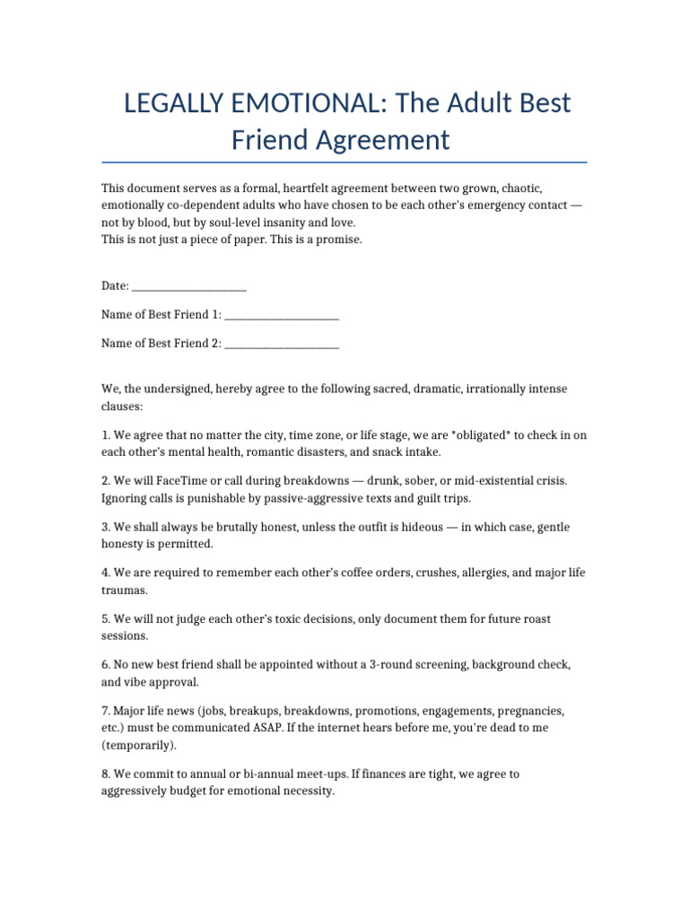 Best Friend Agreement: A Heartfelt Pact | PDF