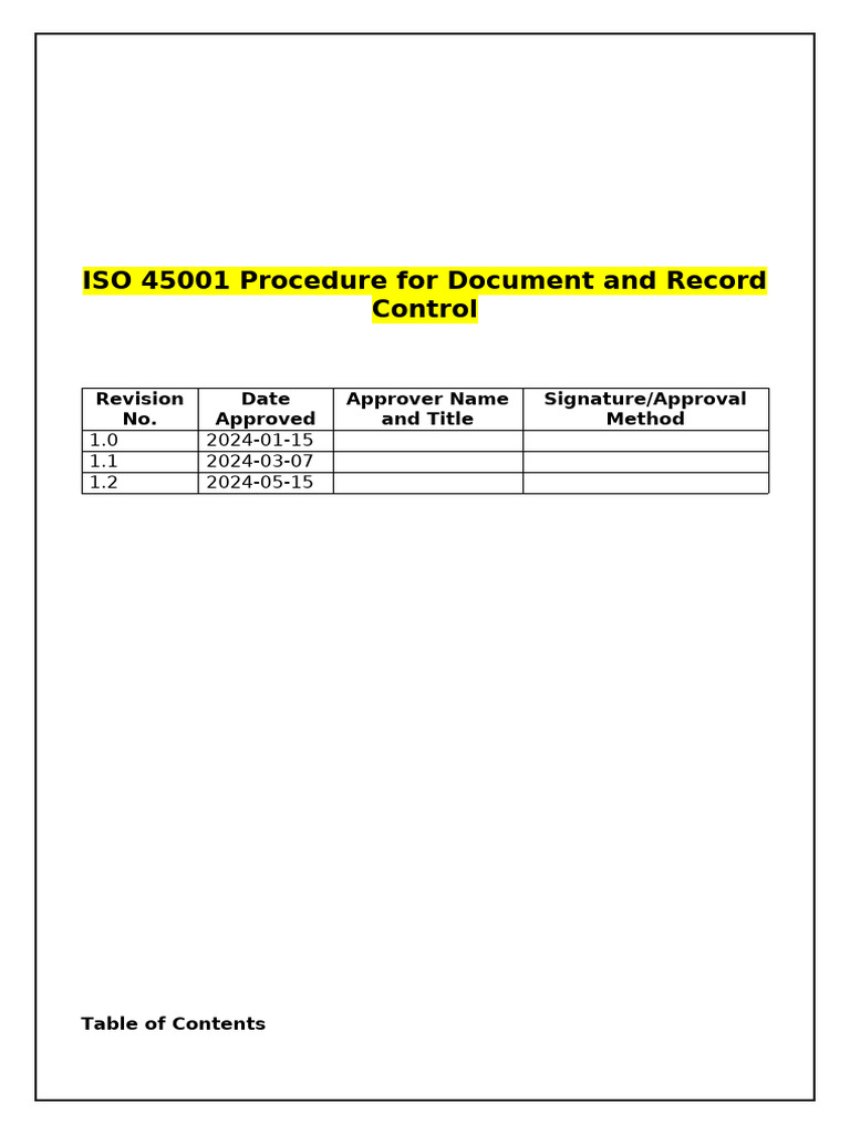 ISO 45001 Procedure For Document and Record Control | PDF | Information ...