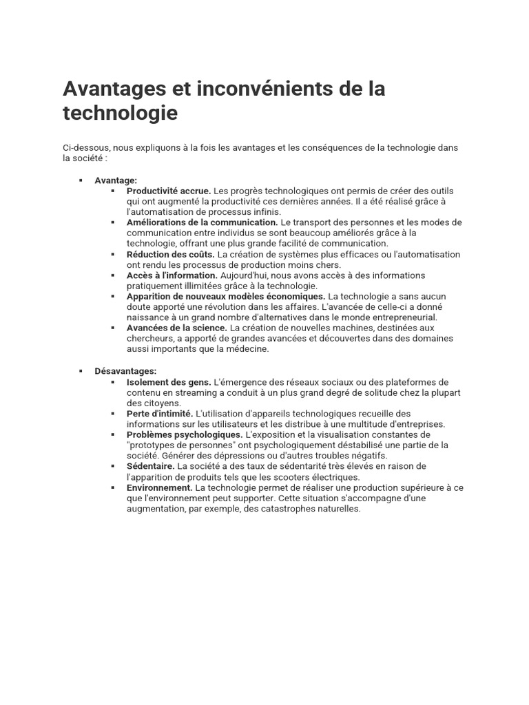 Avantages et inconvénients de la technologie | PDF | la communication ...