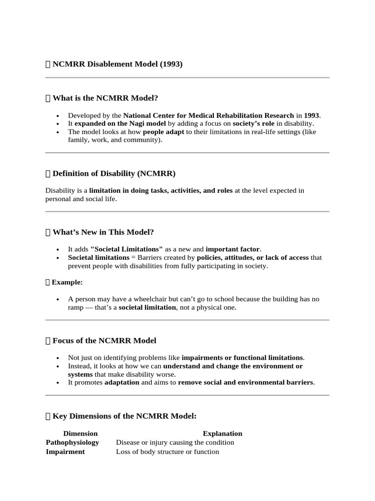 NCMRR Model: Expanding Disability Understanding | PDF