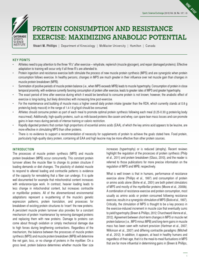 (運動生化) 2013 Protein Consumption and Resistance Exercise：Maximizing ...