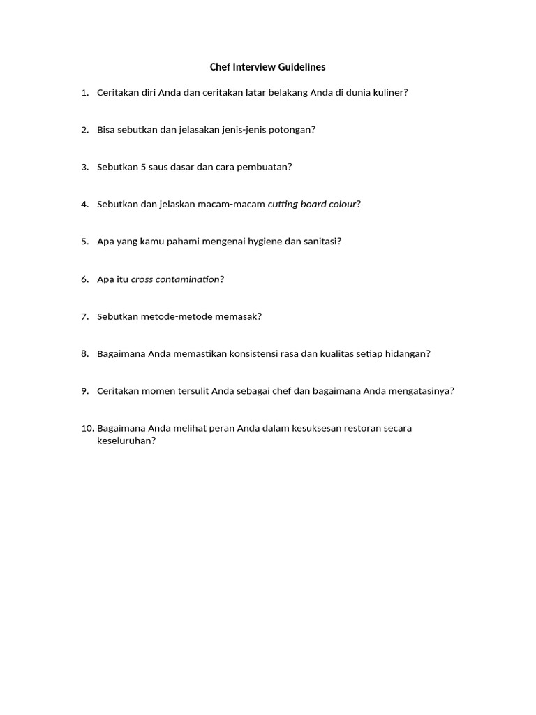 Chef Interview Guidelines | PDF