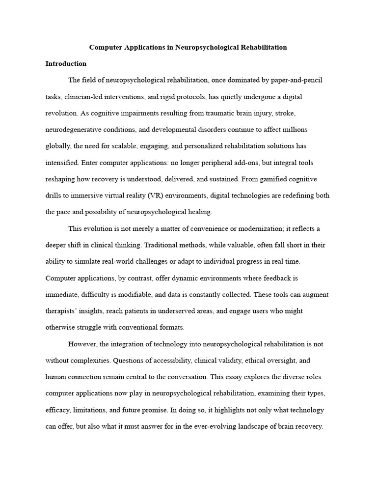 Computer Applications in Neuropsychological Rehabilitation | PDF ...