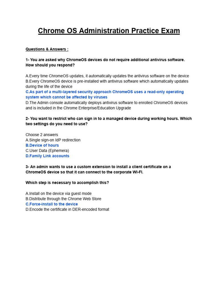 Chrome OS Admin Practice Exam Questions | PDF | Mobile App | Transport ...