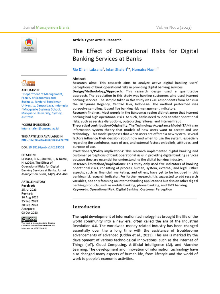 Operational Risks in Digital Banking Services | PDF | Risk | Banks