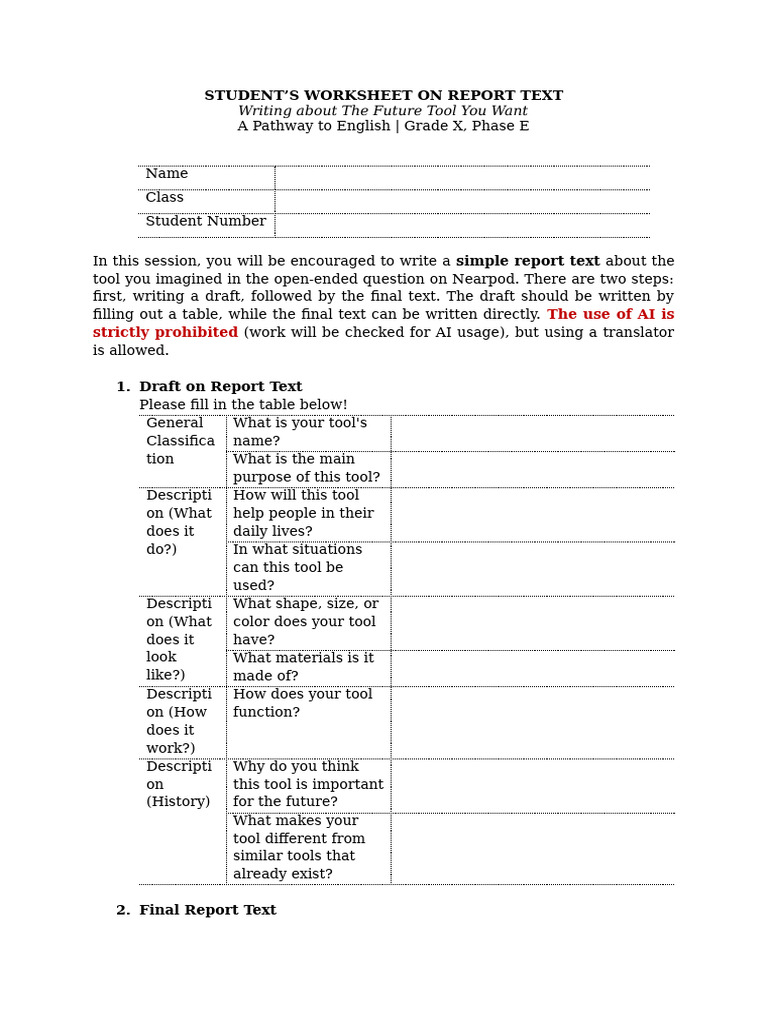 Student Worksheet: Report Text Guide | PDF | Waste | Waste Management