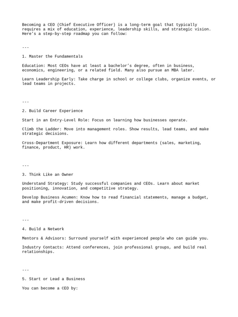 Roadmap to Becoming a CEO | PDF