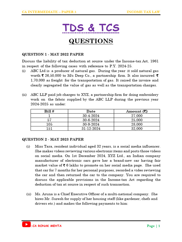 TDS and TCS - Practice Sums | PDF | Taxes | Taxation In The United States