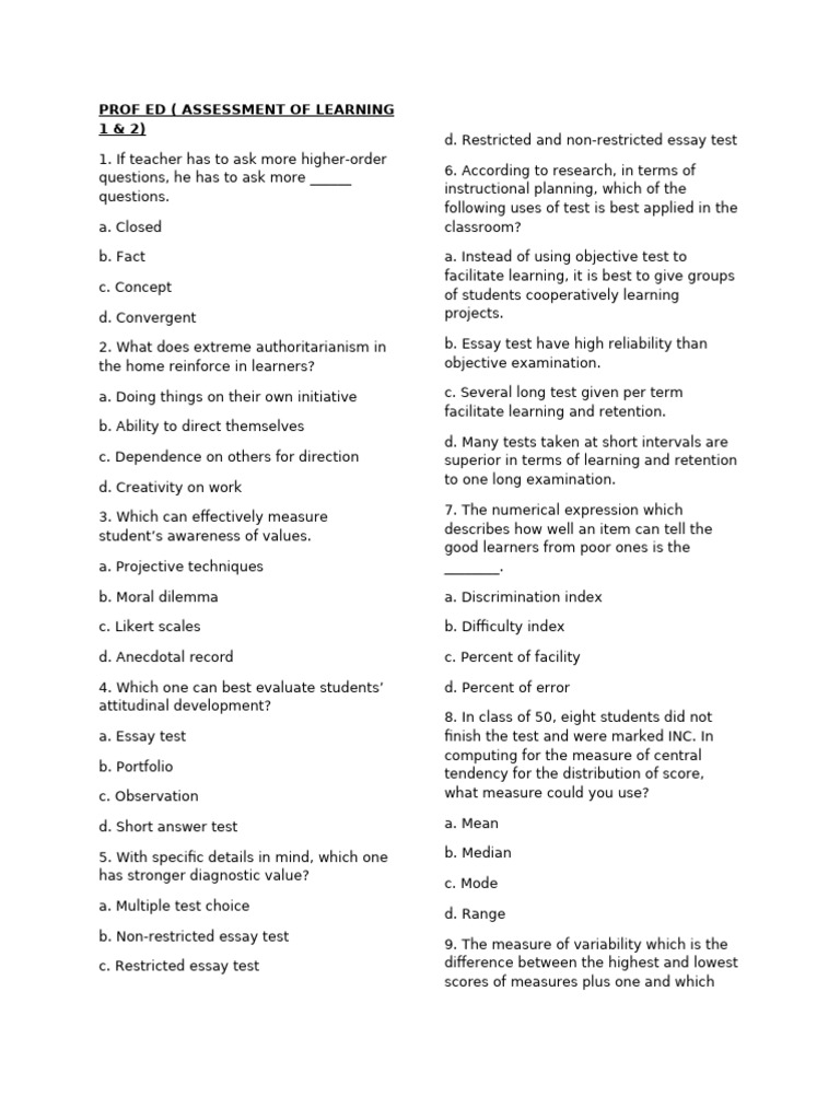 Prof Ed (Assessment of Learnig 1 & 2) | PDF | Educational Assessment ...