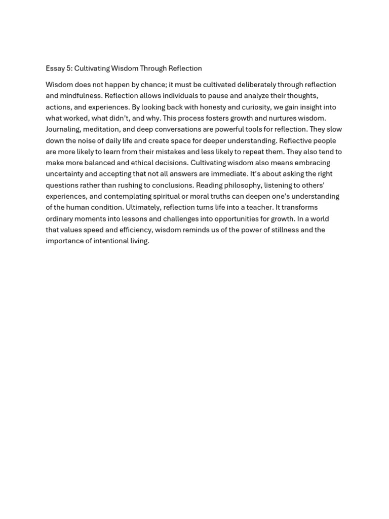 Essay 5 Cultivating Wisdom Through Reflection | PDF