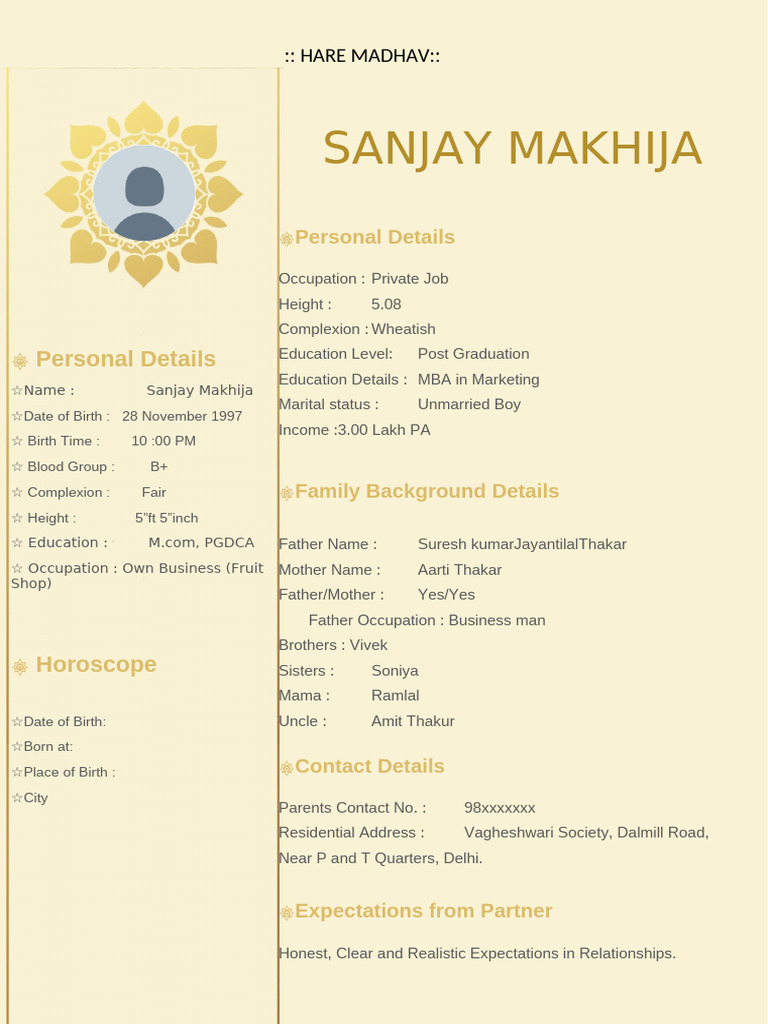 Marriage Bio Data Form | PDF