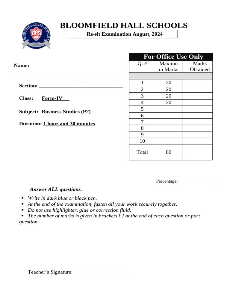 Resit Business p2 Form 4new | PDF