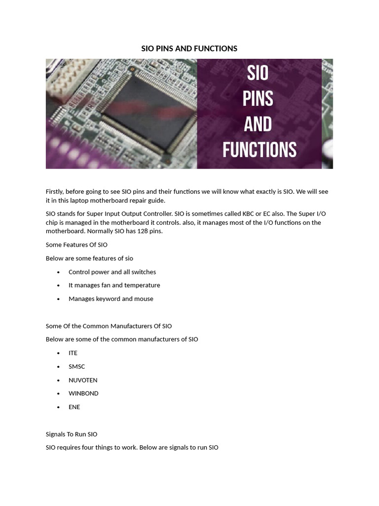 SIO Pins and Functions Overview | PDF | Bios | Electrical Engineering