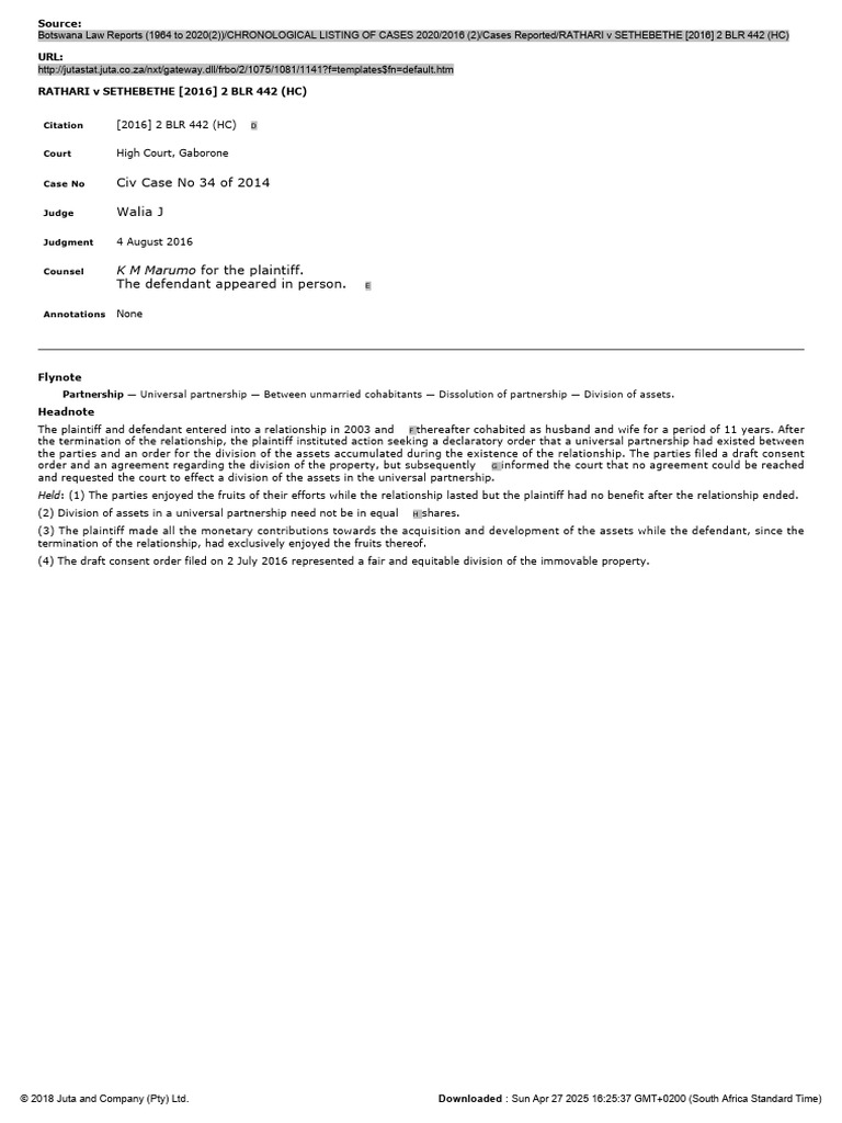 Case Citation: Rathari v Sethebethe | PDF | Lawsuit | Judgment (Law)
