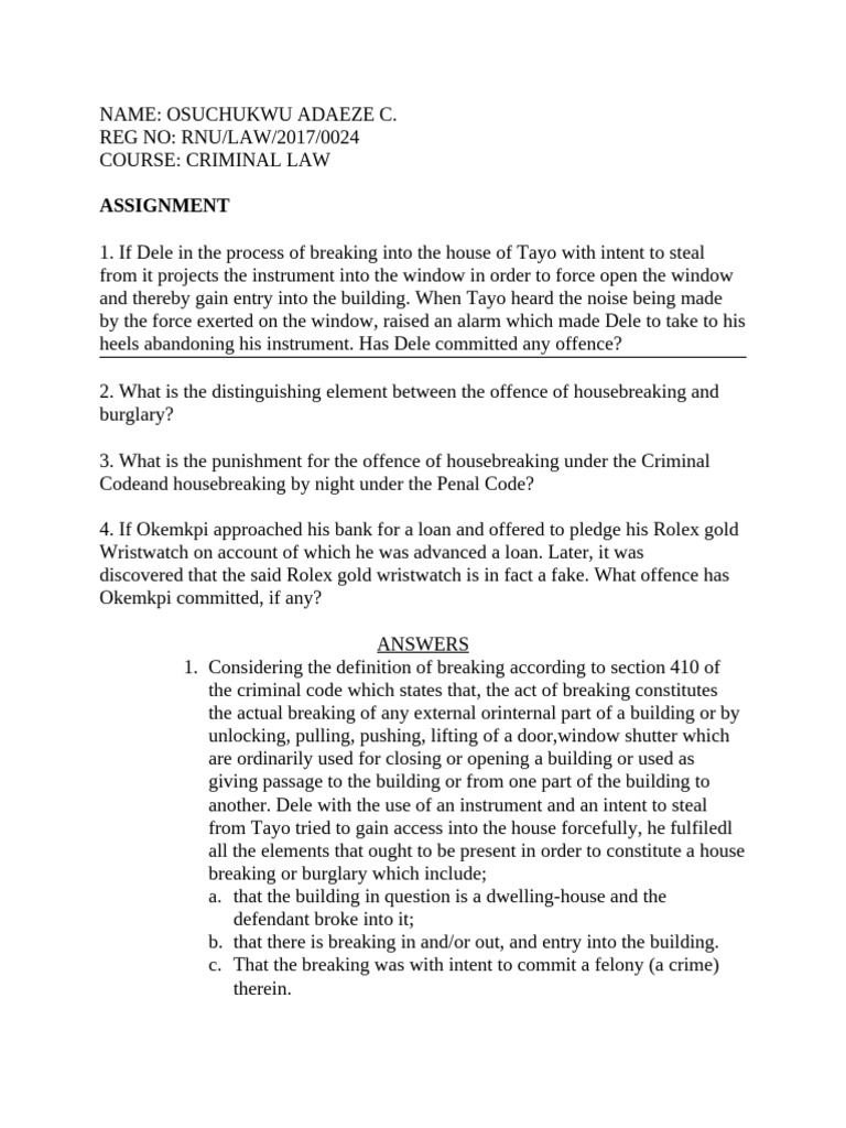House Breaking: Elements and Punishments | PDF | Burglary | Crime ...