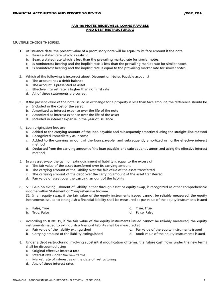 Notes Payable and Debt Restructuring Guide | PDF | Equity (Finance ...