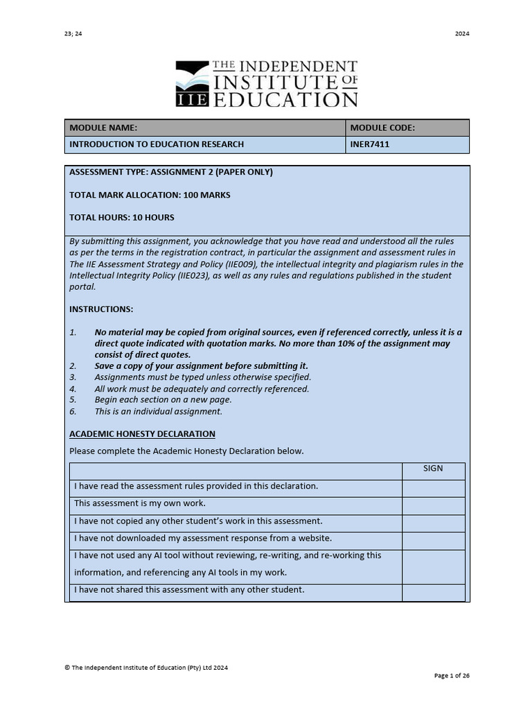 Education Research Assignment Guidelines | PDF | Hypothesis ...