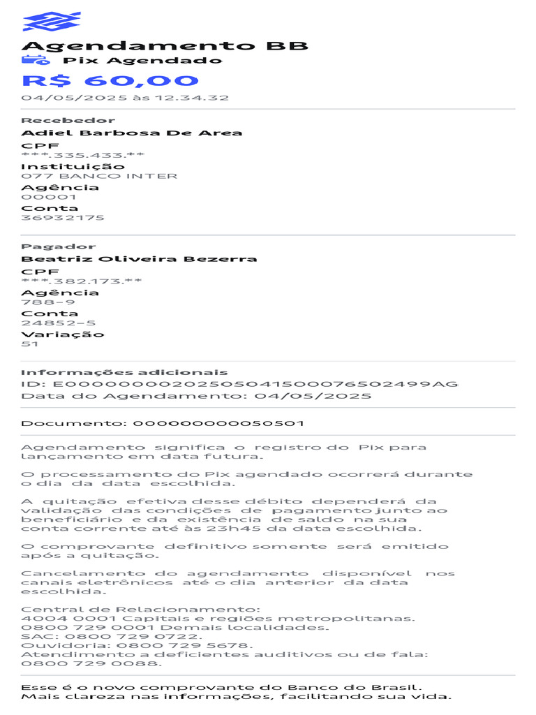 Comprovante de Pix Agendado BB | PDF