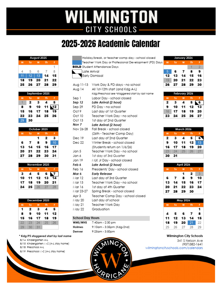 Wilmington City Schools 2025-26 Calendar | PDF | Educational